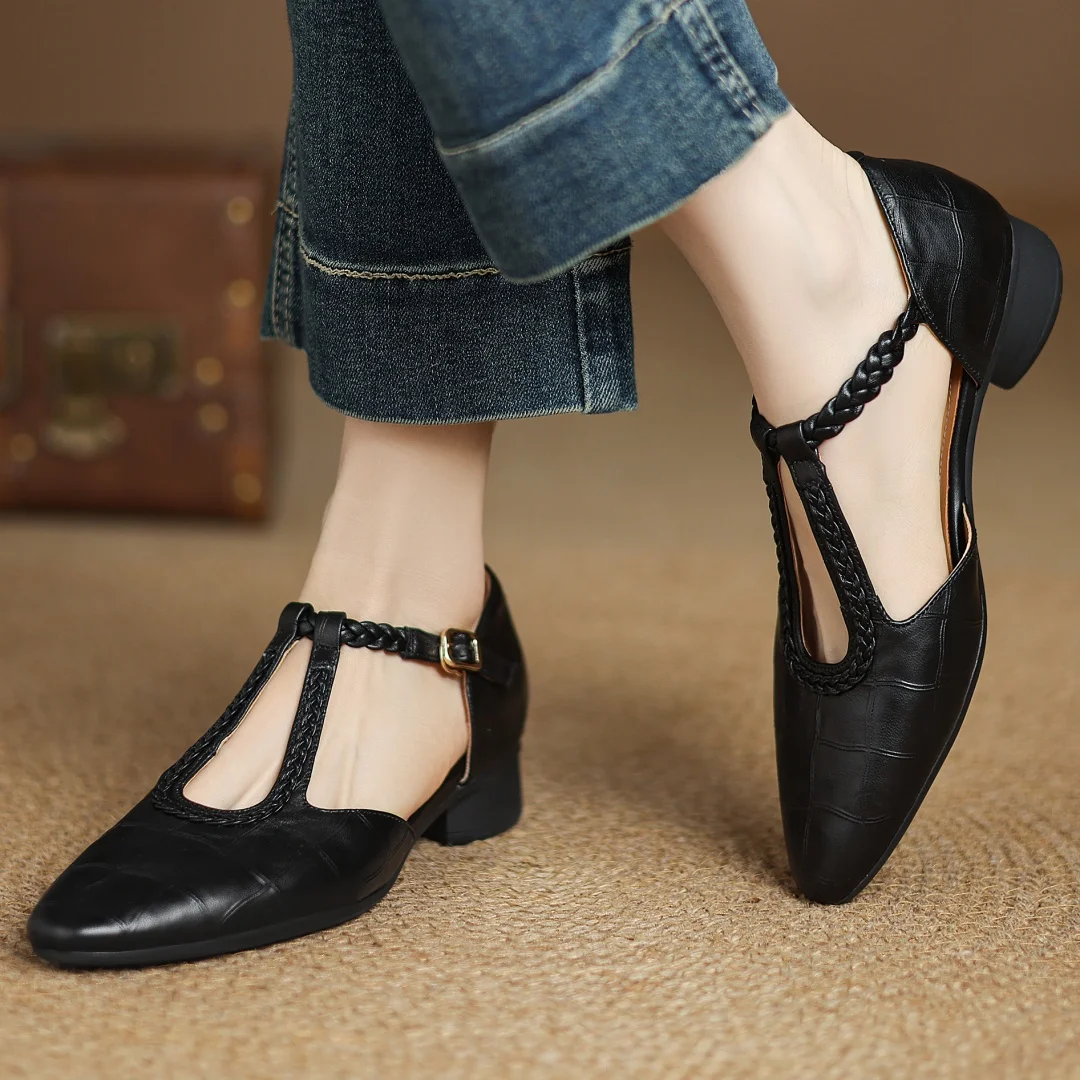 Zapatos planos Mary Jane de punta puntiaguda