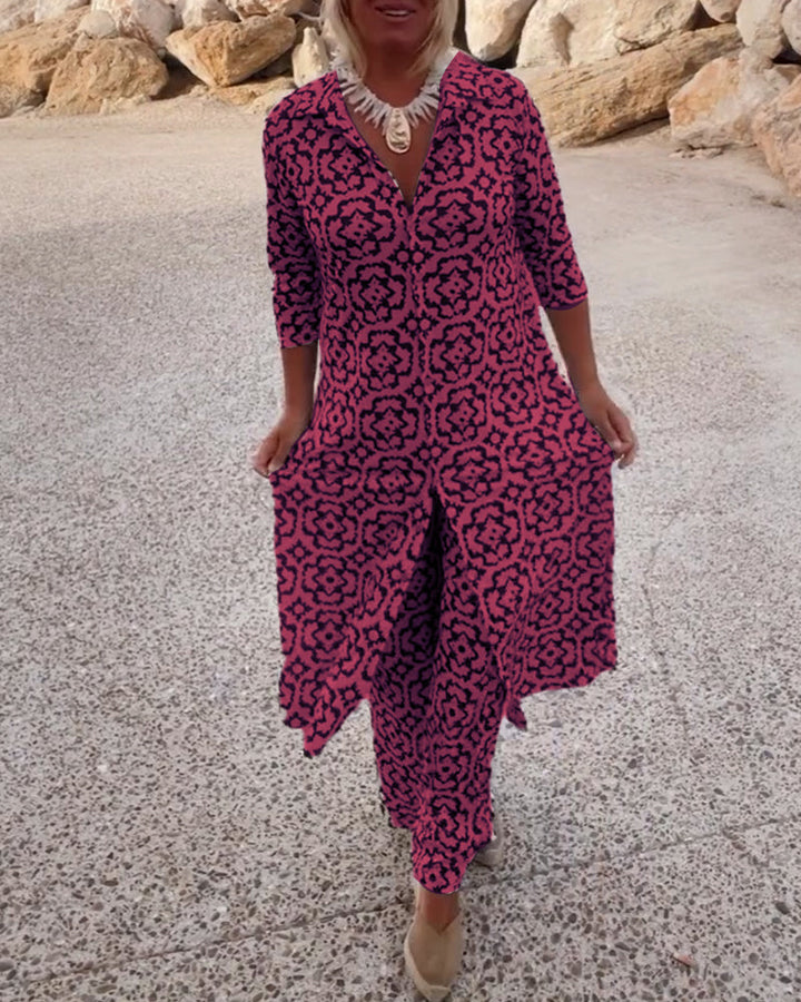 Conjunto de blusa estampada y pantalones