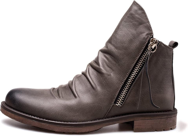 Stylish Elegance Sturdy Leather Men's Boots with Side Zipper
