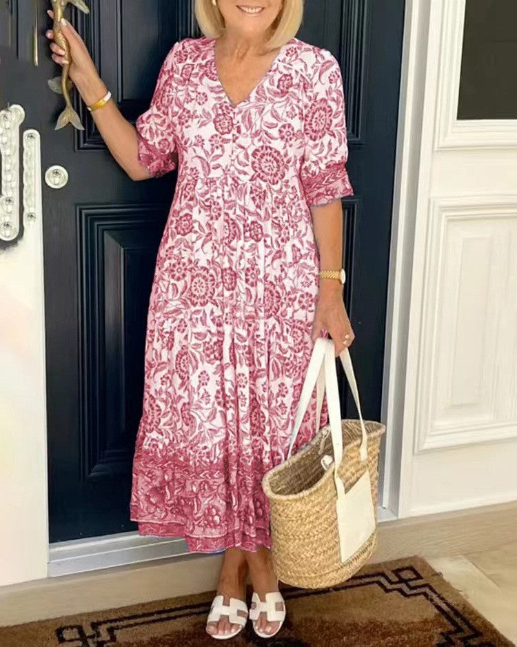 Vestido floral con escote en V y estilo delicado