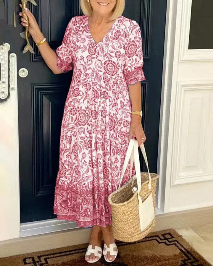 Vestido floral con escote en V y estilo delicado