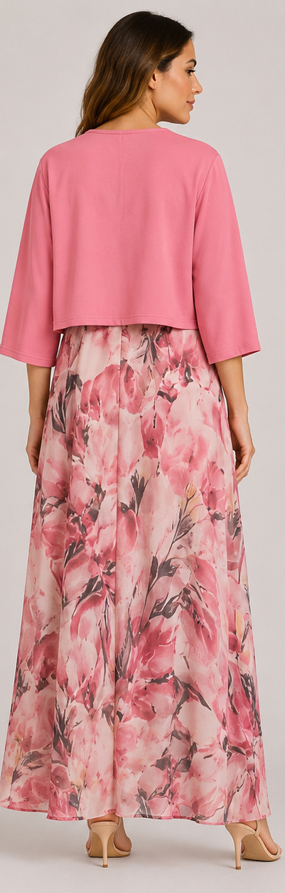 Women’s Elegant Occasion Maxi Dress - Floral Dress with Cropped Cardigan Set