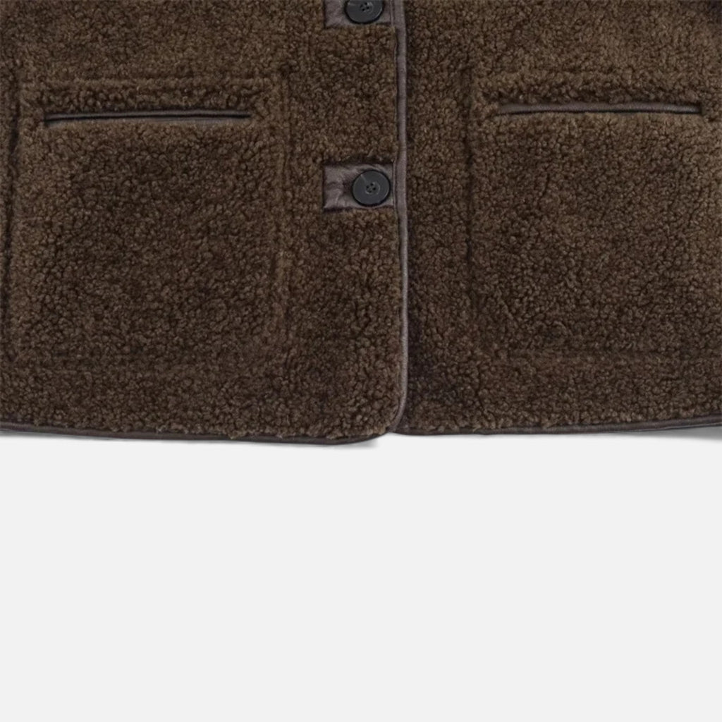 Women's Reversible Brown Teddy Jacket with Turn-Down Collar