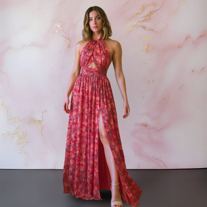 Elegancka kwiatowa sukienka maxi
