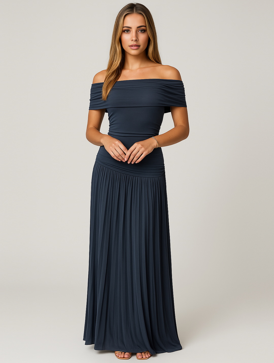 Vestido elegante plisado liso para invitada de boda mujer
