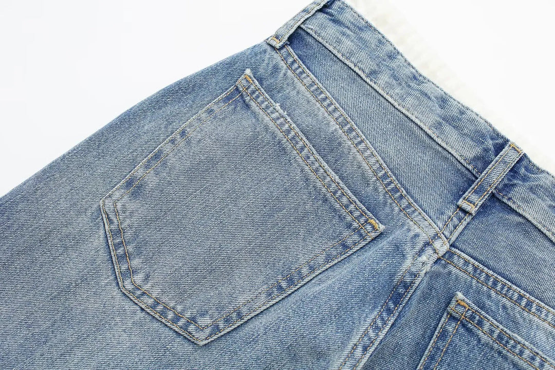 Women's Retro Practical Sleek Mid Waist Straight Leg Jeans