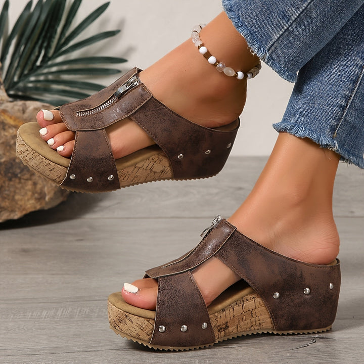 Sandalias de cuña con plataforma y diseño slip-on