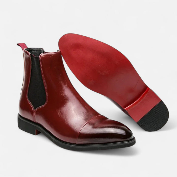 Men’s Retro Captivating Stable Chelsea Boots in Polished Black with Red Sole