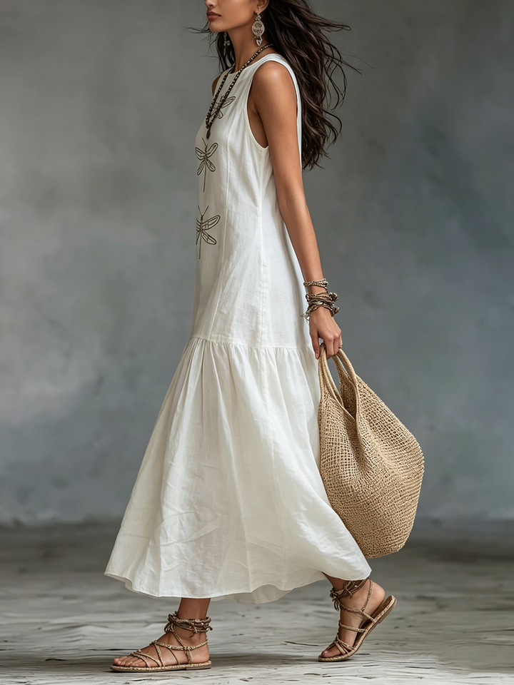 Sleeveless Cotton Linen Maxi Dress