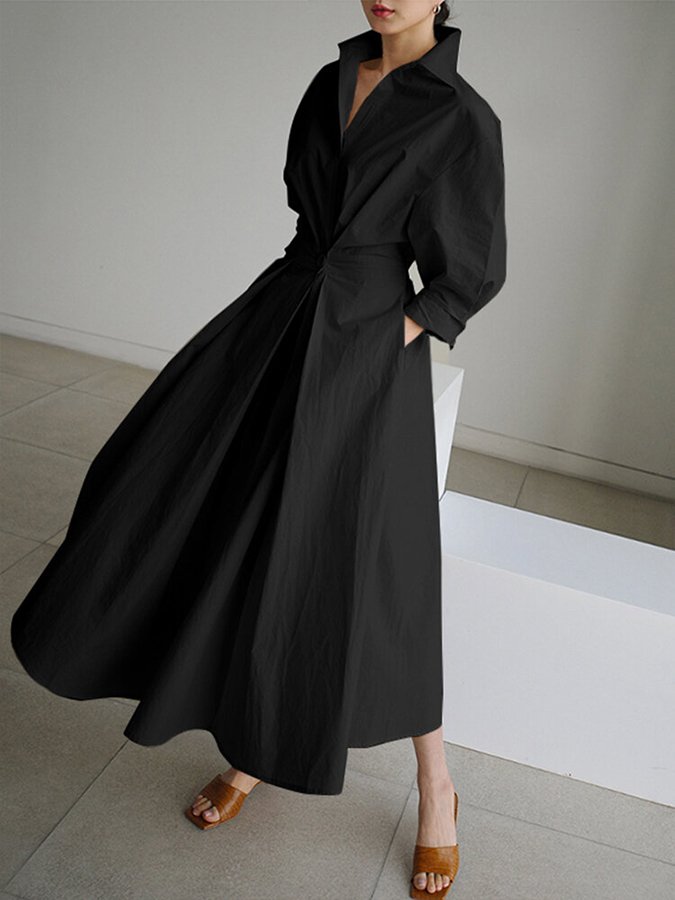 Vestido midi de ocio elegante para mujer con cuello y cierre de botones