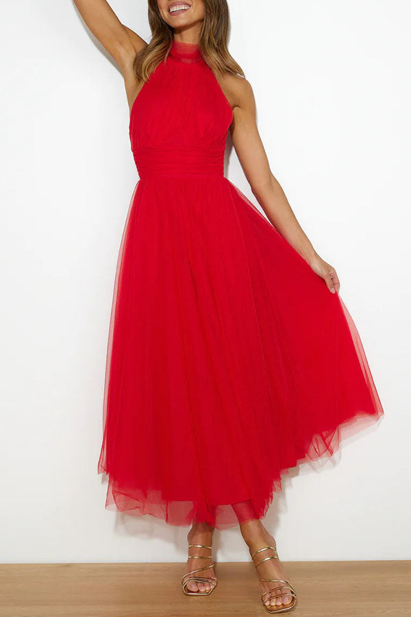 Abito Maxi in Tulle per Occasioni con Strati Romantici
