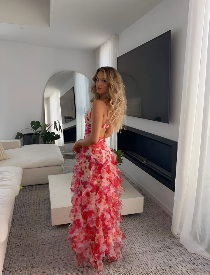 Women's Enchanting Blossom Gown Long Ruffle Maxi Dress for Special Events