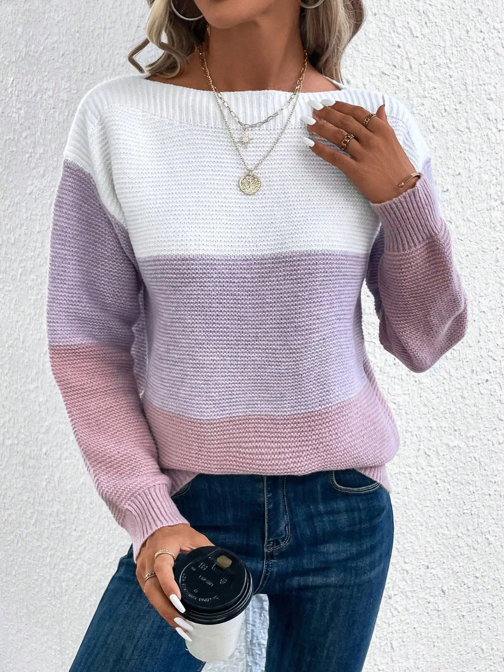Women's Three-Color Patchwork Knit Sweater