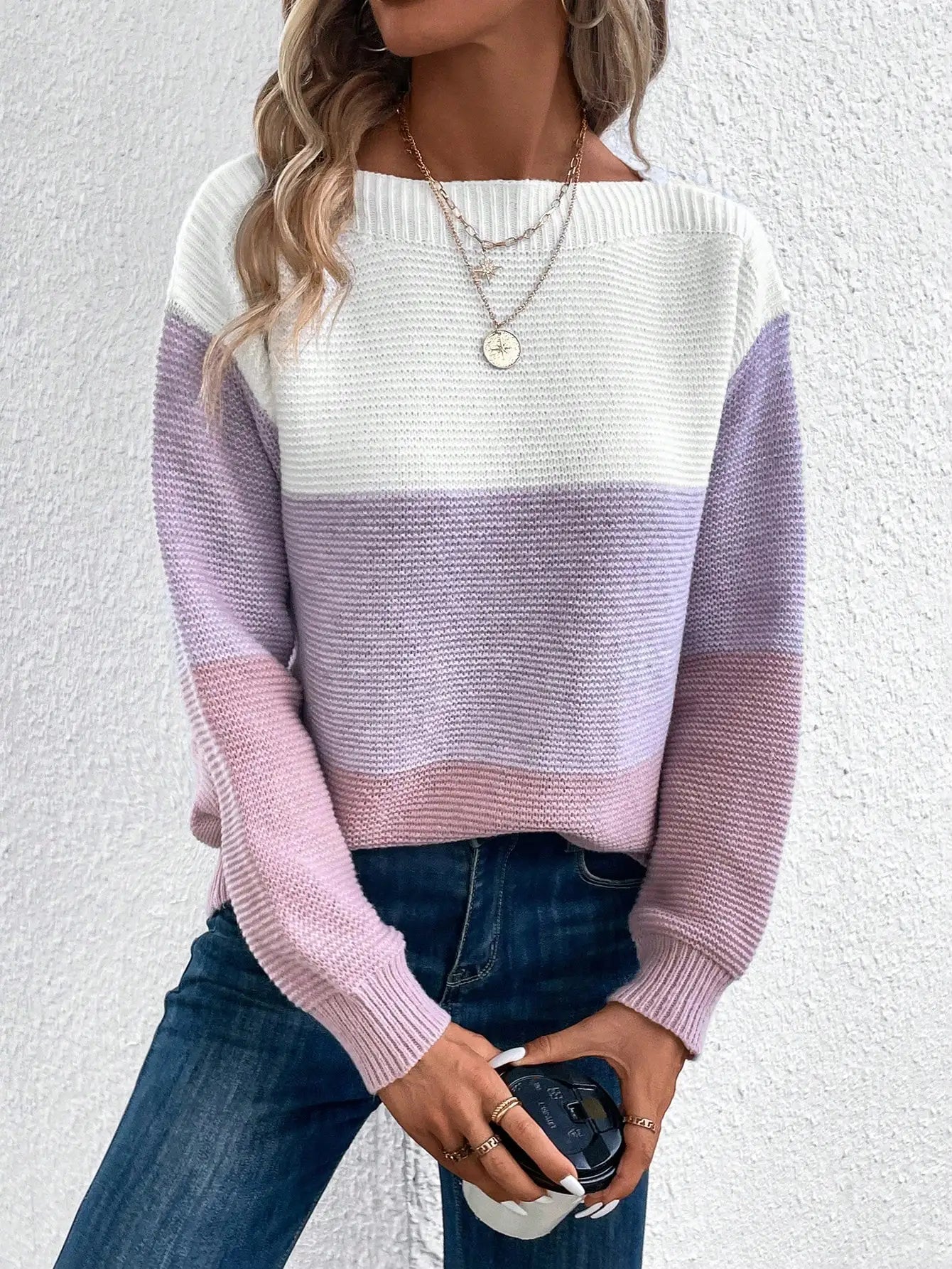 Women's Three-Color Patchwork Knit Sweater