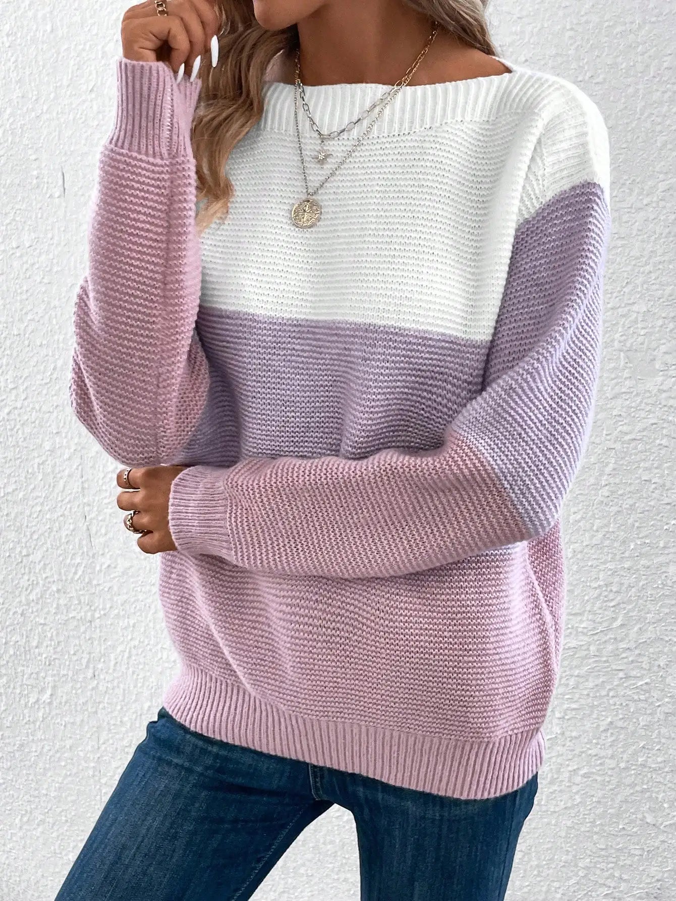 Women's Three-Color Patchwork Knit Sweater