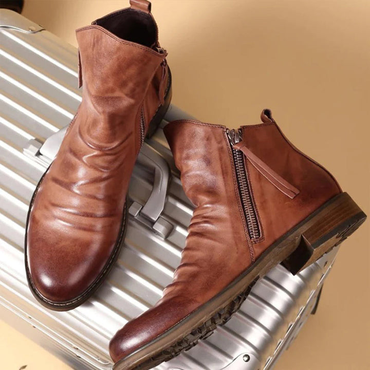 Stylish Elegance Sturdy Leather Men's Boots with Side Zipper