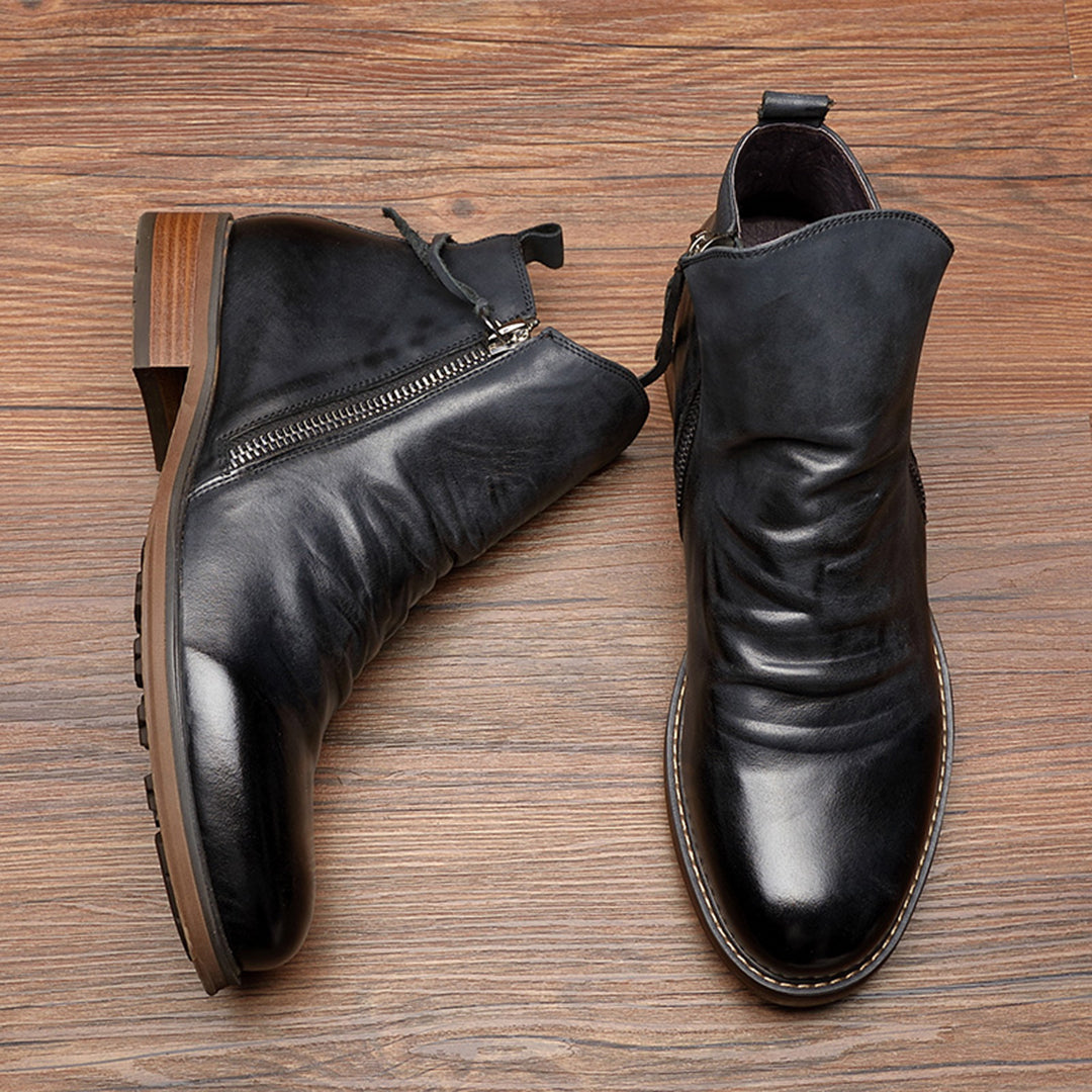 Stylish Elegance Sturdy Leather Men's Boots with Side Zipper