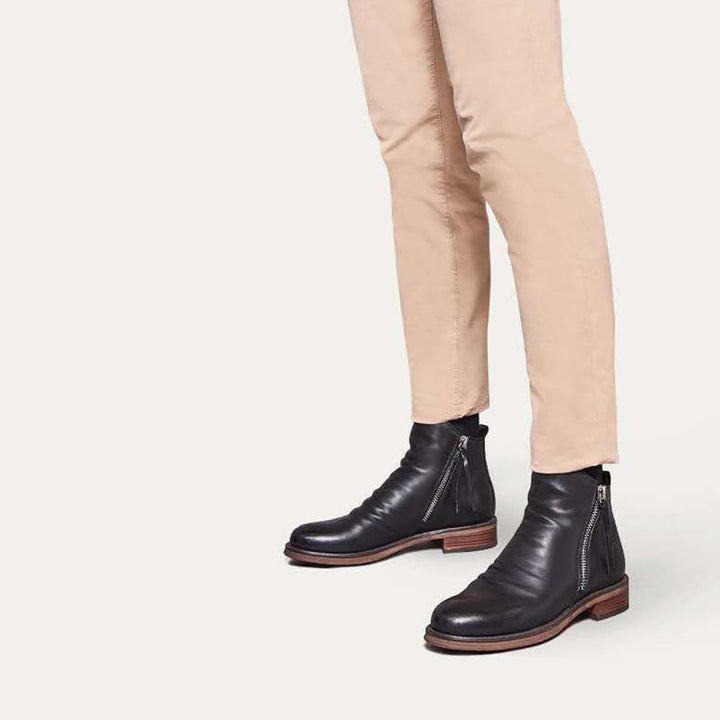 Stylish Elegance Sturdy Leather Men's Boots with Side Zipper