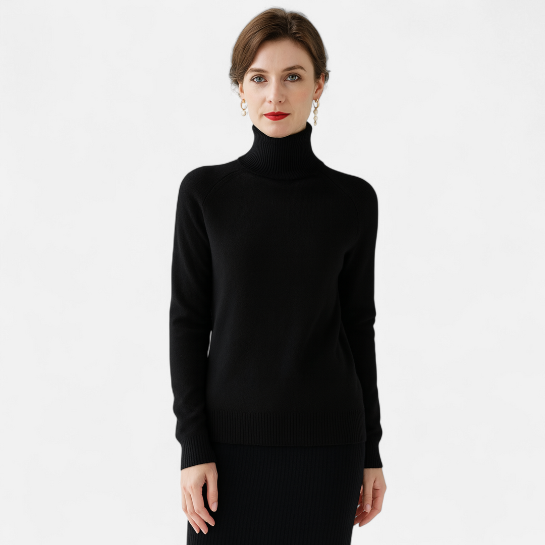 Women's Fashion Solid Coloured Merino Sweater with Mock-Neckline