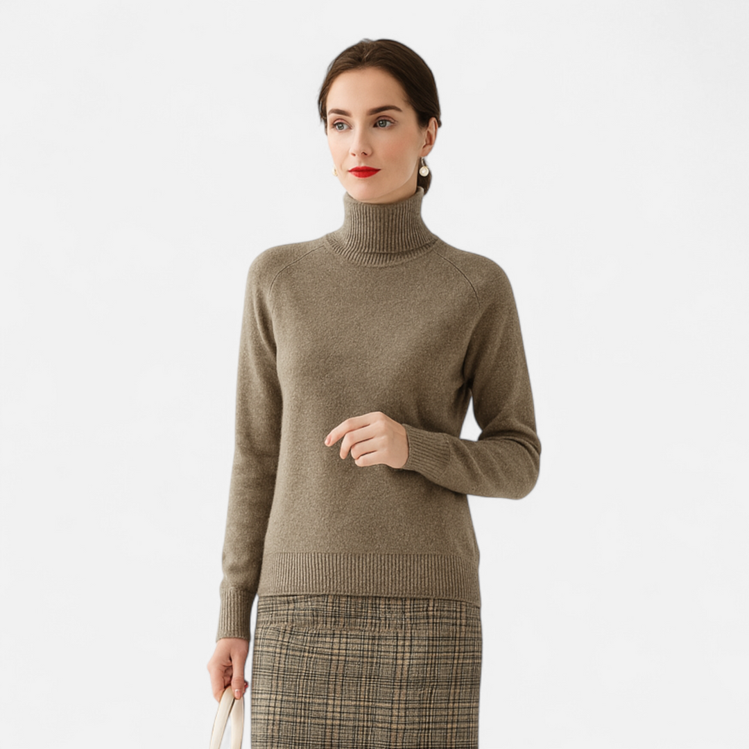 Women's Fashion Solid Coloured Merino Sweater with Mock-Neckline
