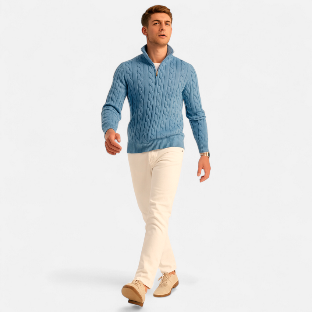 Men's Thick Knit Turtleneck Zip Sweater
