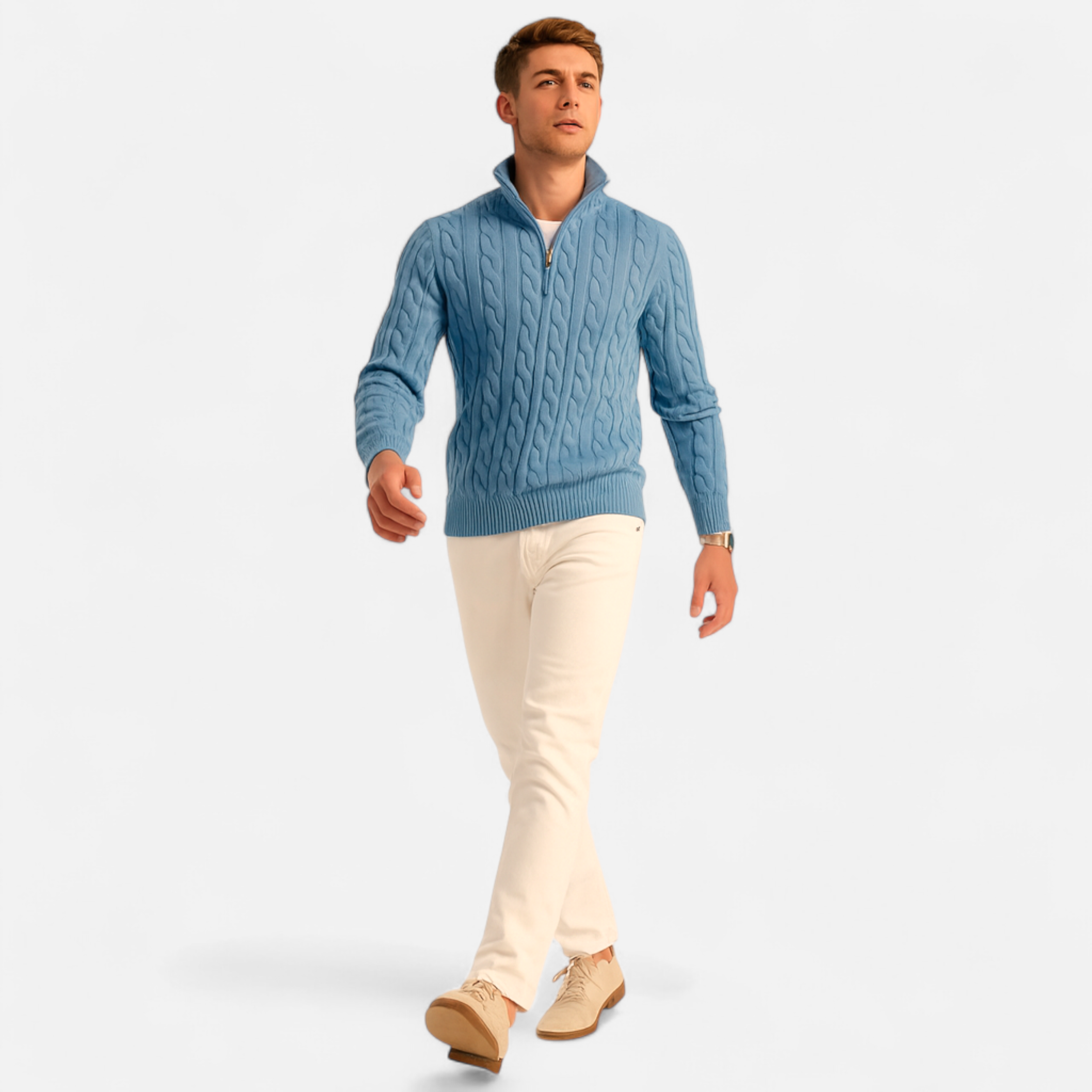Men's Thick Knit Turtleneck Zip Sweater