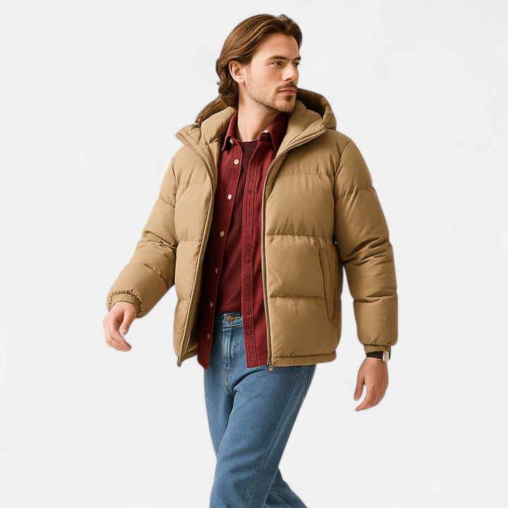 Univerzální unisexová prošívaná péřová bunda s kapucí na chladnější měsíce