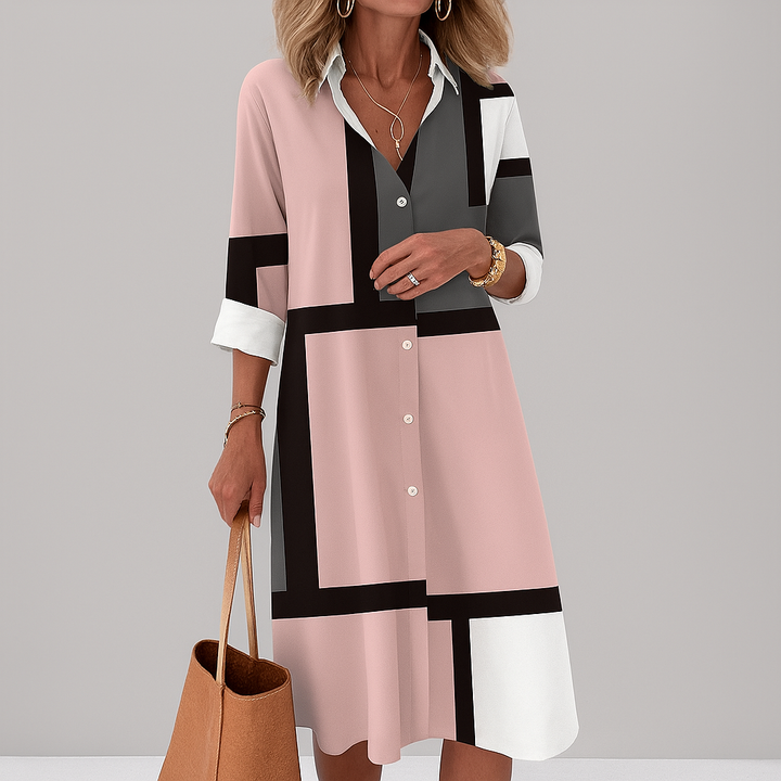 Vestido Camisa con Botones y Estampado Geométrico para Mujer