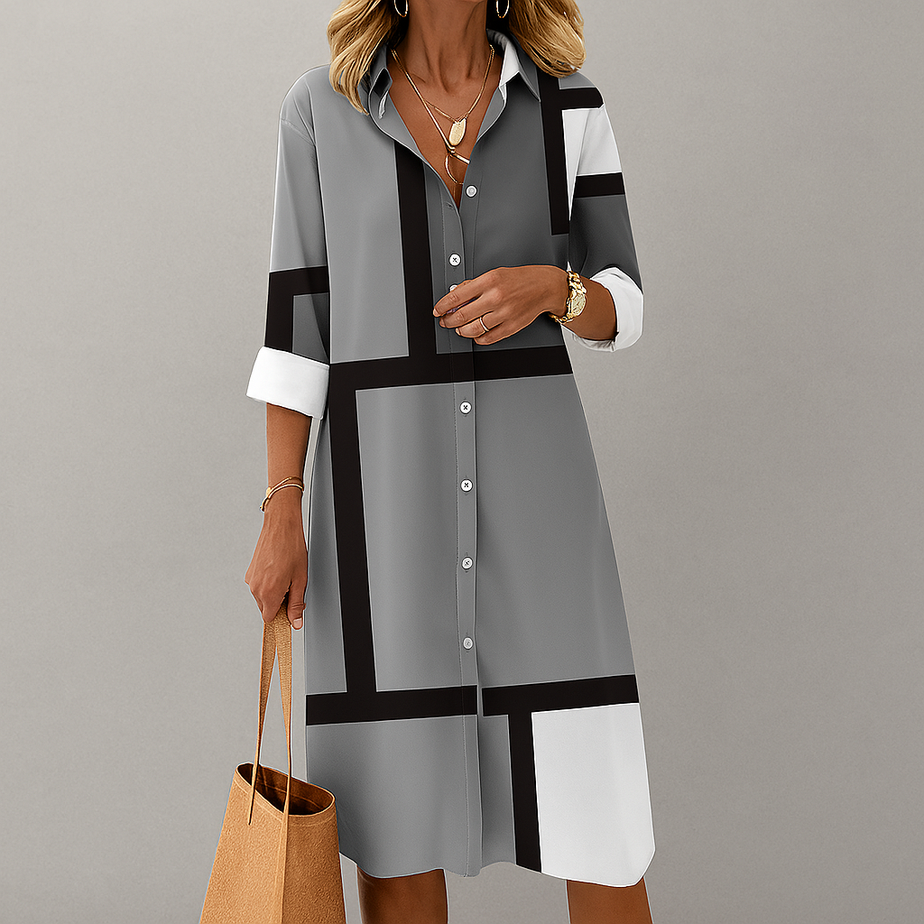 Vestido Camisa con Botones y Estampado Geométrico para Mujer
