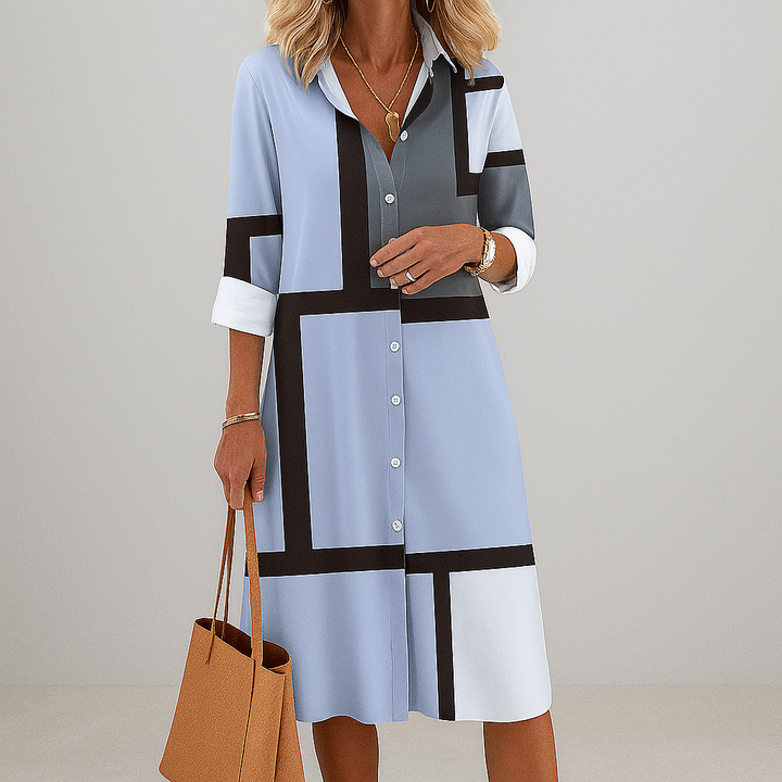 Vestido Camisa con Botones y Estampado Geométrico para Mujer
