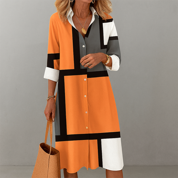 Vestido Camisa con Botones y Estampado Geométrico para Mujer
