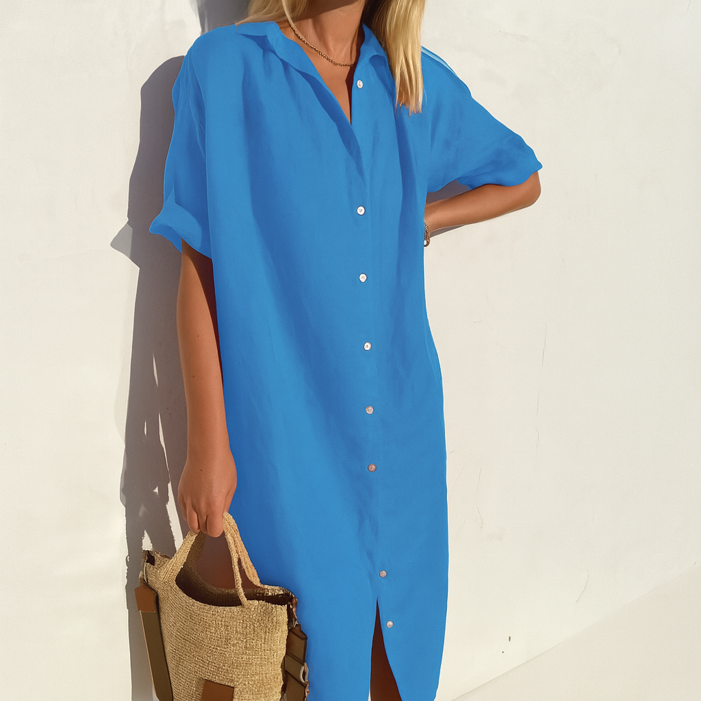 Women’s Classic Versatile Outdoor Linen Shirt Dress