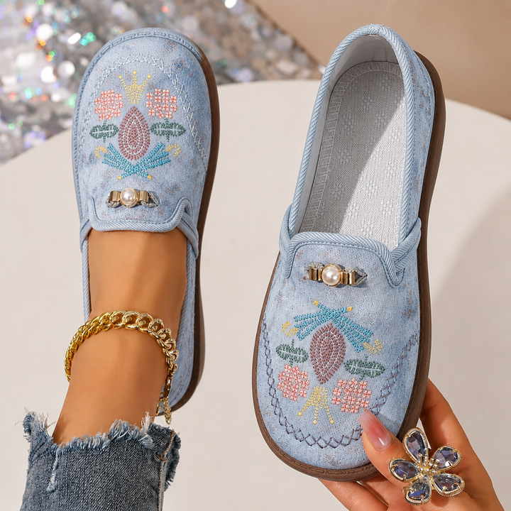 Embroidered Floral Comfort Loafers