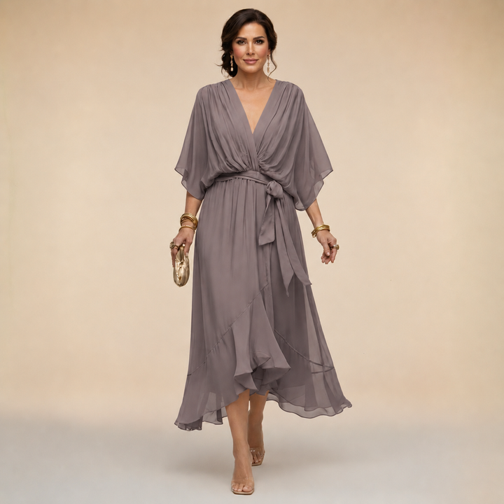 Vestido midi cruzado con escote en V
