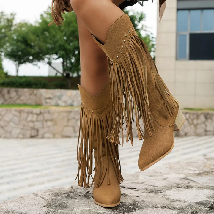 Women's Festive Traditional Fringe Cowboy Knee High Boots