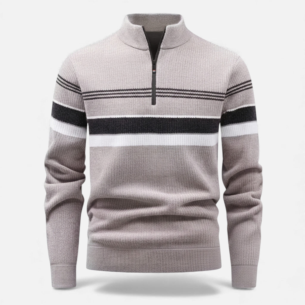 Men's Thick Half-Zip Striped Knit Sweater