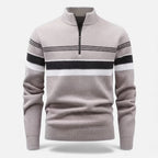 Men's Thick Half-Zip Striped Knit Sweater