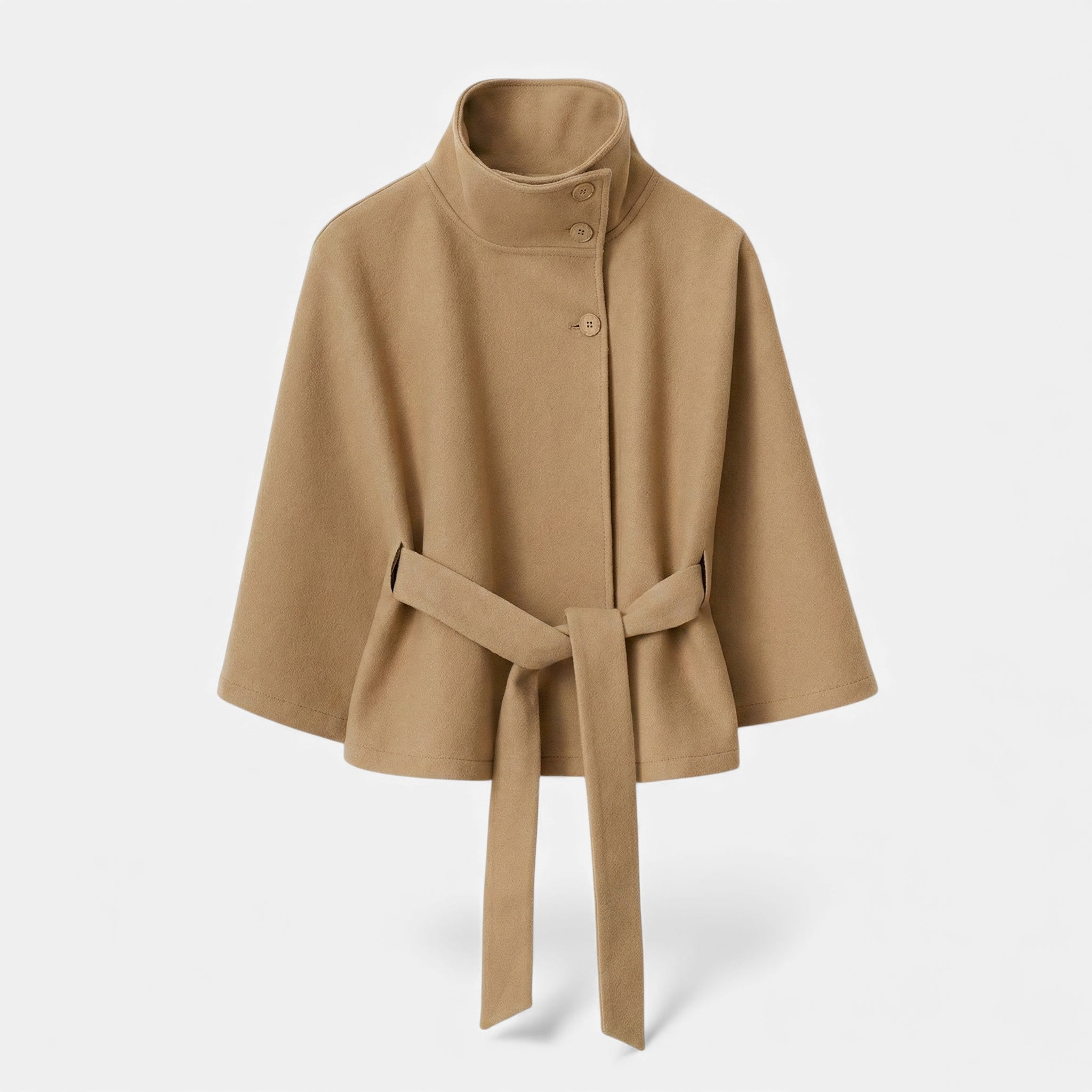 Women Short Belted Cape Coat