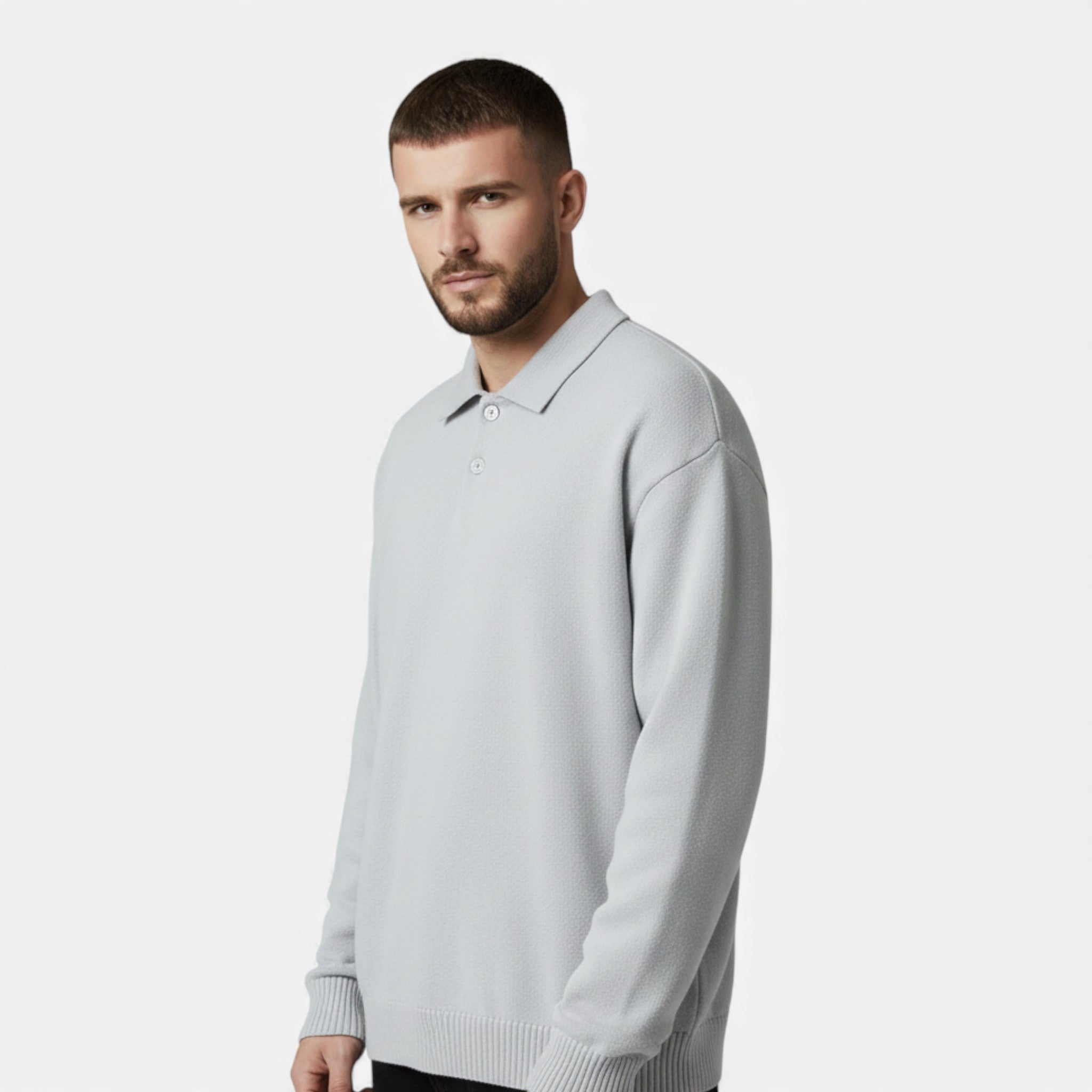Men's Loose-Fit Button-Up Polo Sweater
