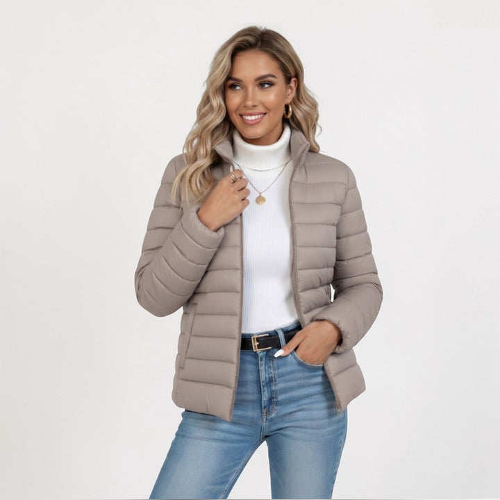 Verona Lightweight Slim-Fit Puffer Jacket in Sandstone Beige