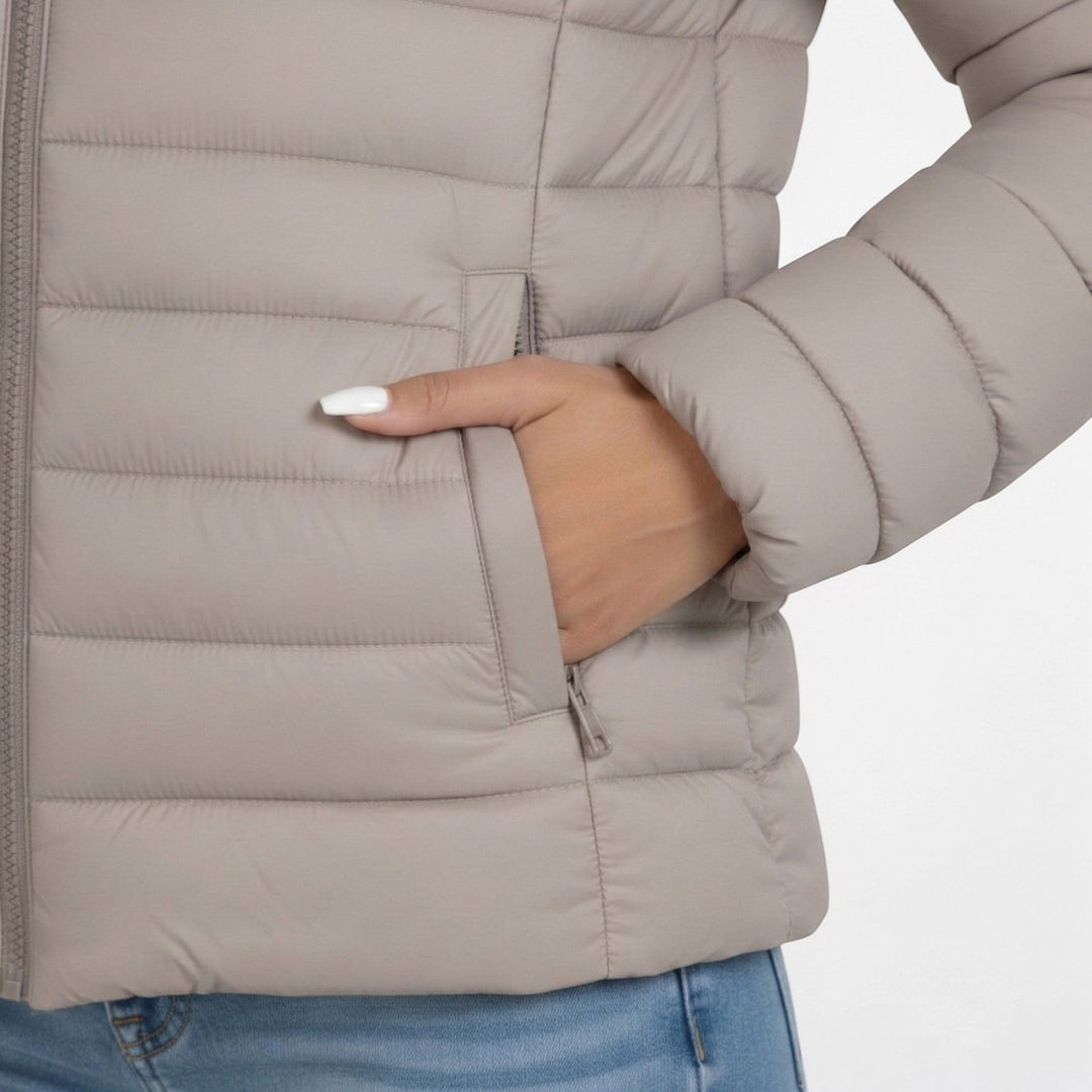 Verona Lightweight Slim-Fit Puffer Jacket in Sandstone Beige