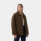 Women's Reversible Brown Teddy Jacket with Turn-Down Collar