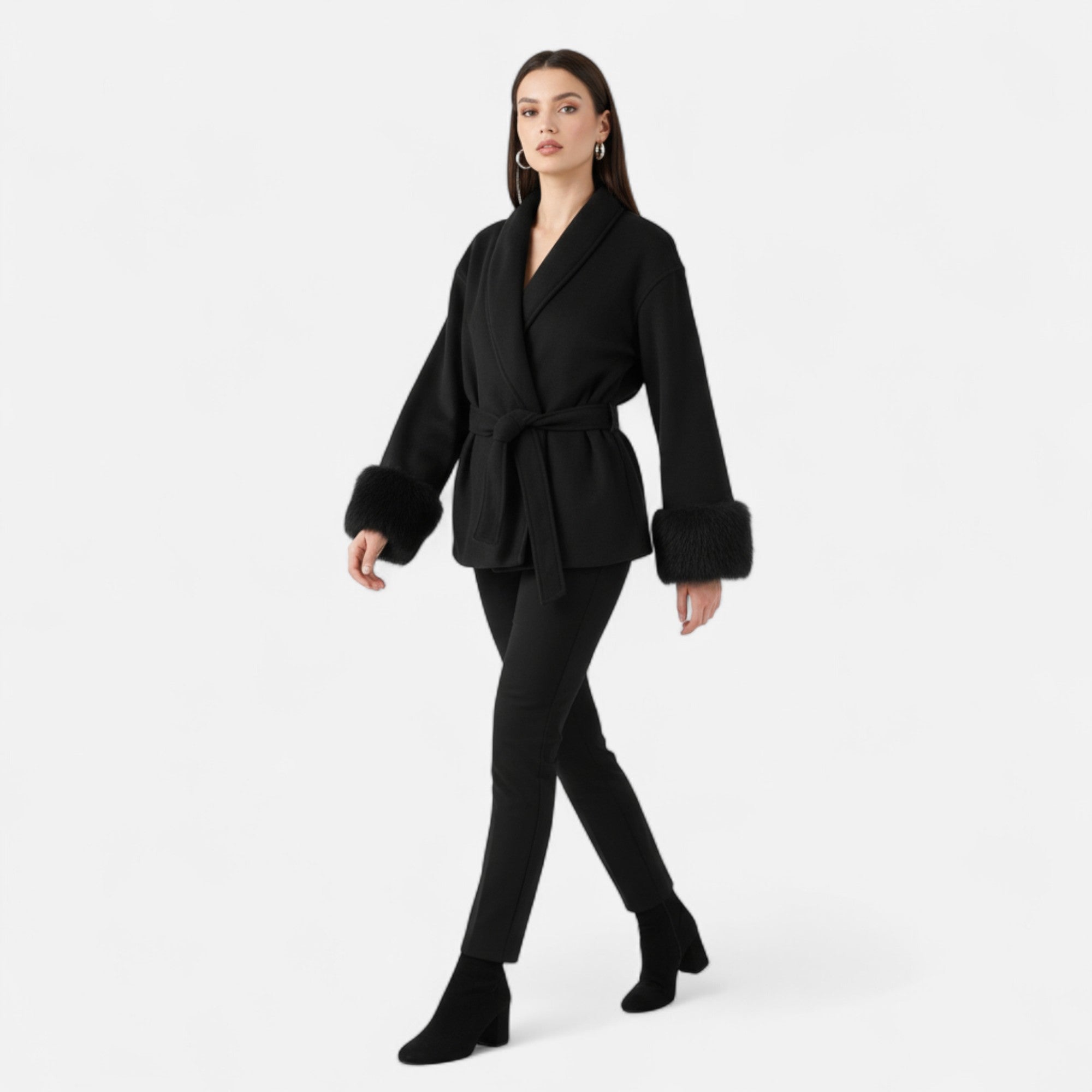 Women Faux-Fur Lace-Up Coat