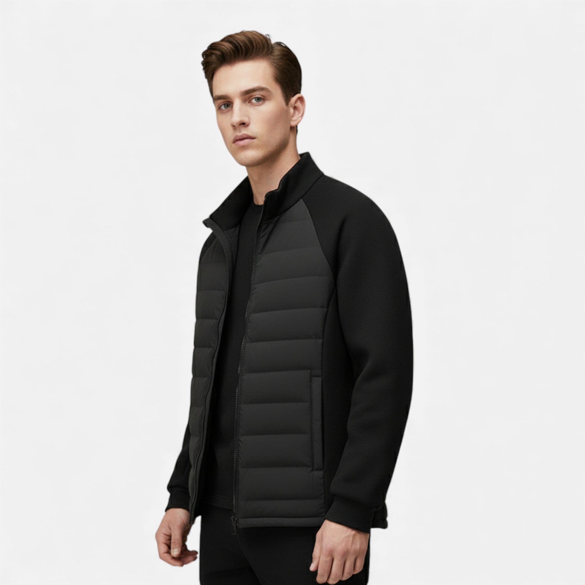 Men's Quilted Down Jacket with Stand-Up Collar