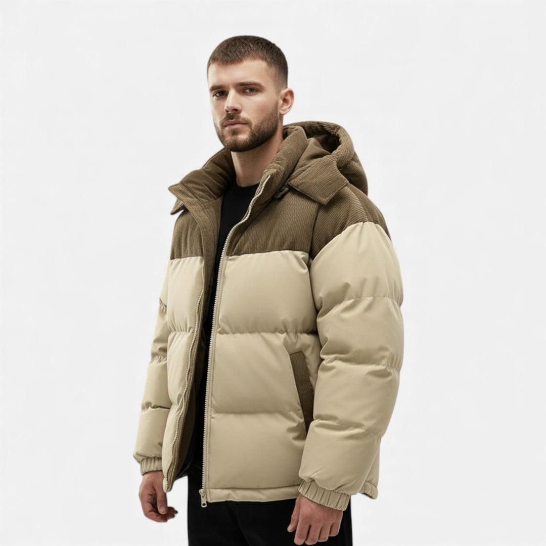 Men’s Stylish Thick Fleece-Lined Winter Jacket with Removable Hood for Cold-Weather
