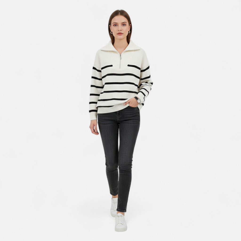 Women's Striped Polo Sweater