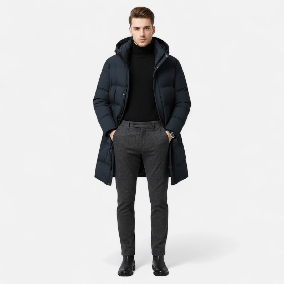 Męska Elegancka Ciepła Parka z Kapturem i Ociepleniem z Puchu