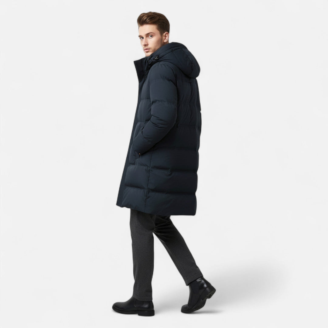 Męska Elegancka Ciepła Parka z Kapturem i Ociepleniem z Puchu
