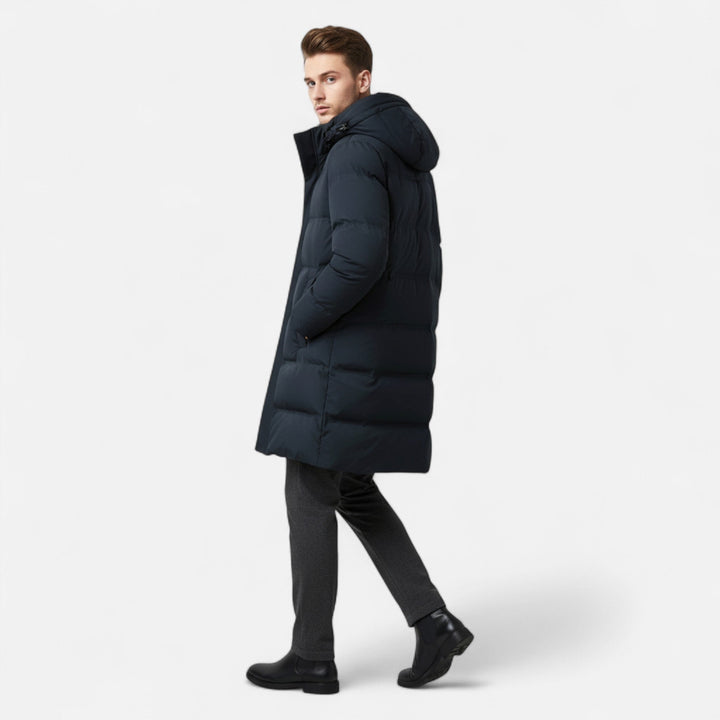 Męska Elegancka Ciepła Parka z Kapturem i Ociepleniem z Puchu