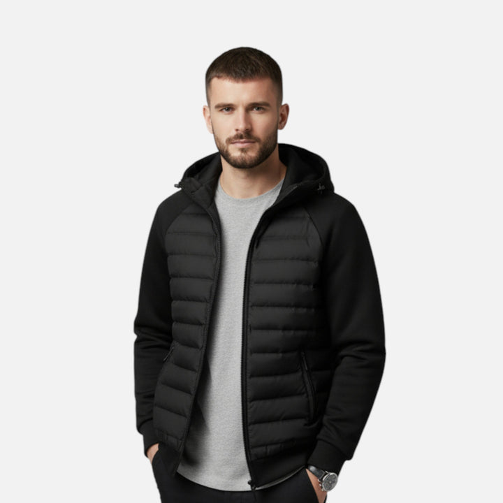 Men’s Trendy Spliced Quilted Hooded Down Jacket for Cold Season